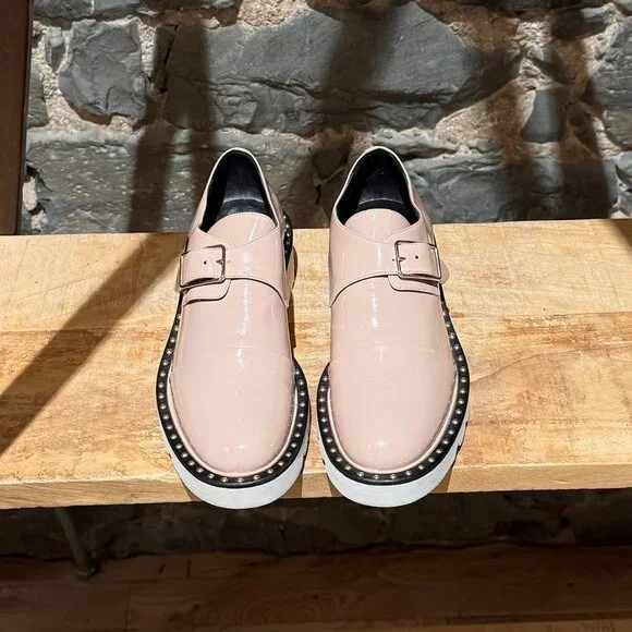 Stella McCartney Pink Patent Faux Leather Monk Strap Platform Shoes - Picture 2 of 11